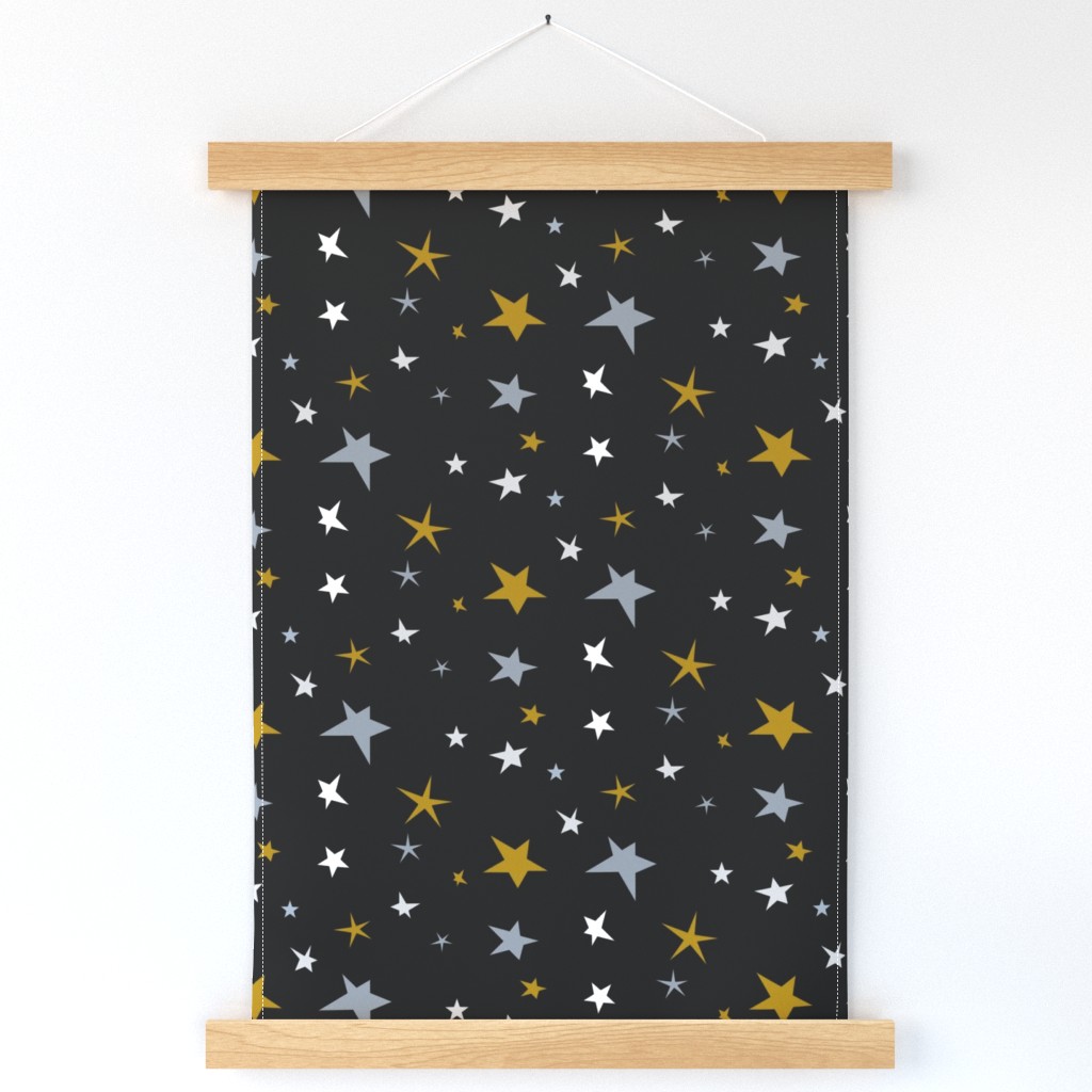 Stars - mustard smokey blue white on black 