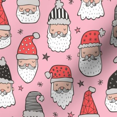 Christmas Santa Claus with Stars on Pink