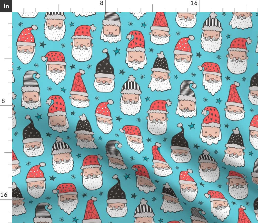 Christmas Santa Claus with Stars on Blue