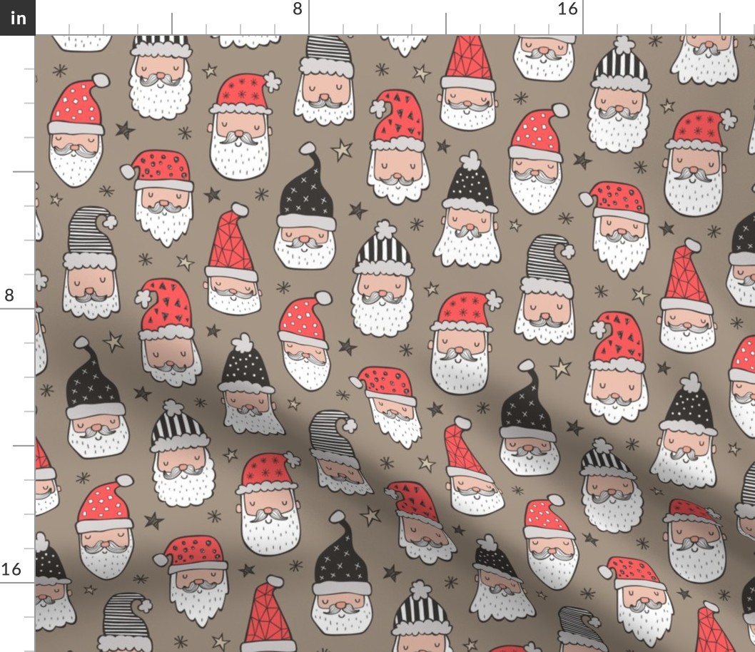 Christmas Santa Claus with Stars on Brown