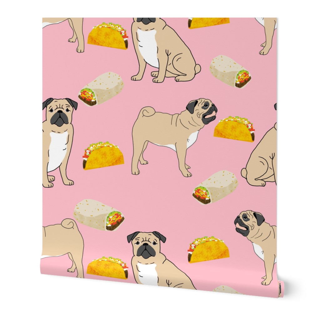 pug pugs dog tacos food cute funny pink pug fabric for baby kids sweet dog owners pug fabrics