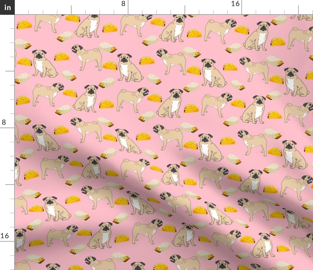 pug pugs dog tacos food cute funny pink pug fabric for baby kids sweet dog owners pug fabrics