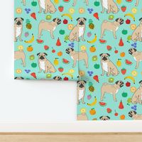 pug pugs summer mint fruits cute tropical dog dogs fabric for pug owners