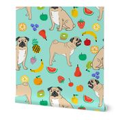 pug pugs summer mint fruits cute tropical dog dogs fabric for pug owners