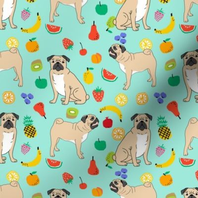 pug pugs summer mint fruits cute tropical dog dogs fabric for pug owners