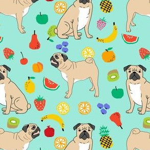 pug pugs summer mint fruits cute tropical dog dogs fabric for pug owners