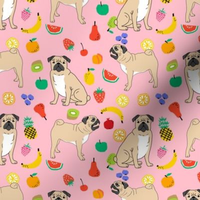 pug pug pugs pug dog dogs cute pug fabric summer pink fruit summer tropical dog fabric for pug owners pug quilt dog quilters sewing