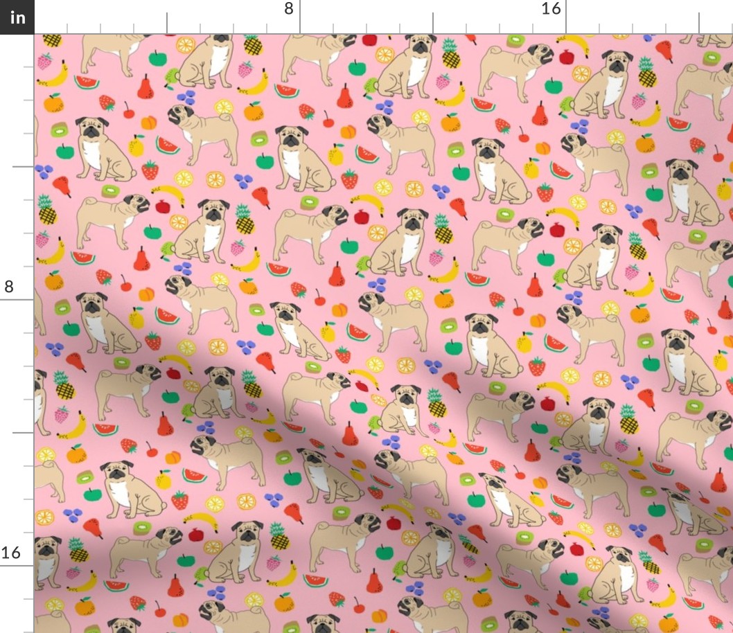 pug pug pugs pug dog dogs cute pug fabric summer pink fruit summer tropical dog fabric for pug owners pug quilt dog quilters sewing