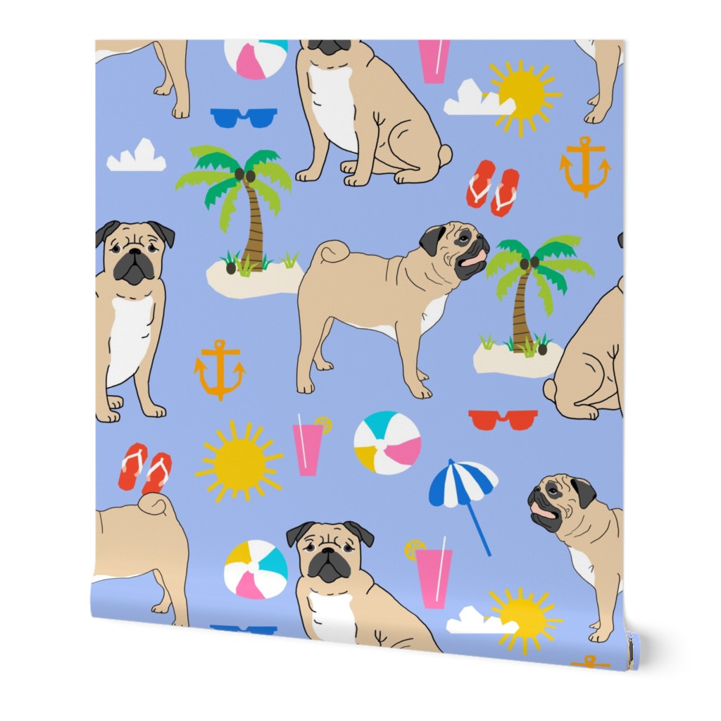 pugs pug dog beach beach ball kids cute summer tropical pug dog fabric