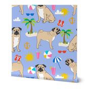 pugs pug dog beach beach ball kids cute summer tropical pug dog fabric