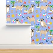 pugs pug dog beach beach ball kids cute summer tropical pug dog fabric