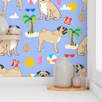 pugs pug dog beach beach ball kids cute summer tropical pug dog fabric