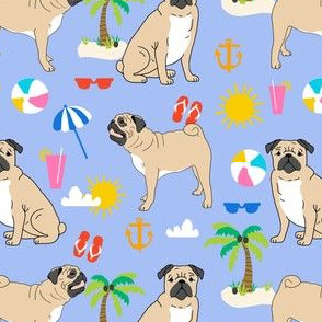 pugs pug dog beach beach ball kids cute summer tropical pug dog fabric