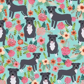 pitbull terriers florals mint pitbull dogs cute dog rescue dogs fabric