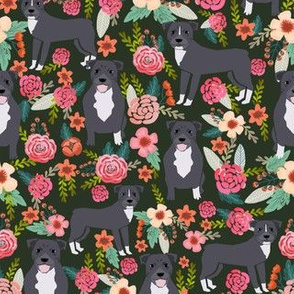 pitbull terriers dark green flowers florals dogs dog fabric