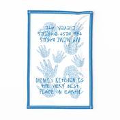 Mimi tea towel with hand-prints, in blue
