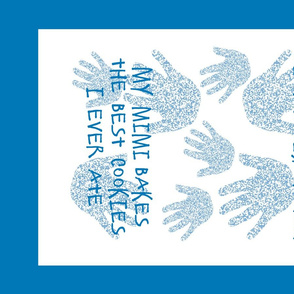 Mimi tea towel with hand-prints, in blue
