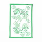Mimi tea towel green with hand-prints