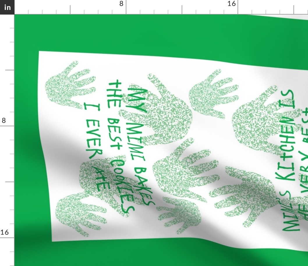Mimi tea towel green with hand-prints