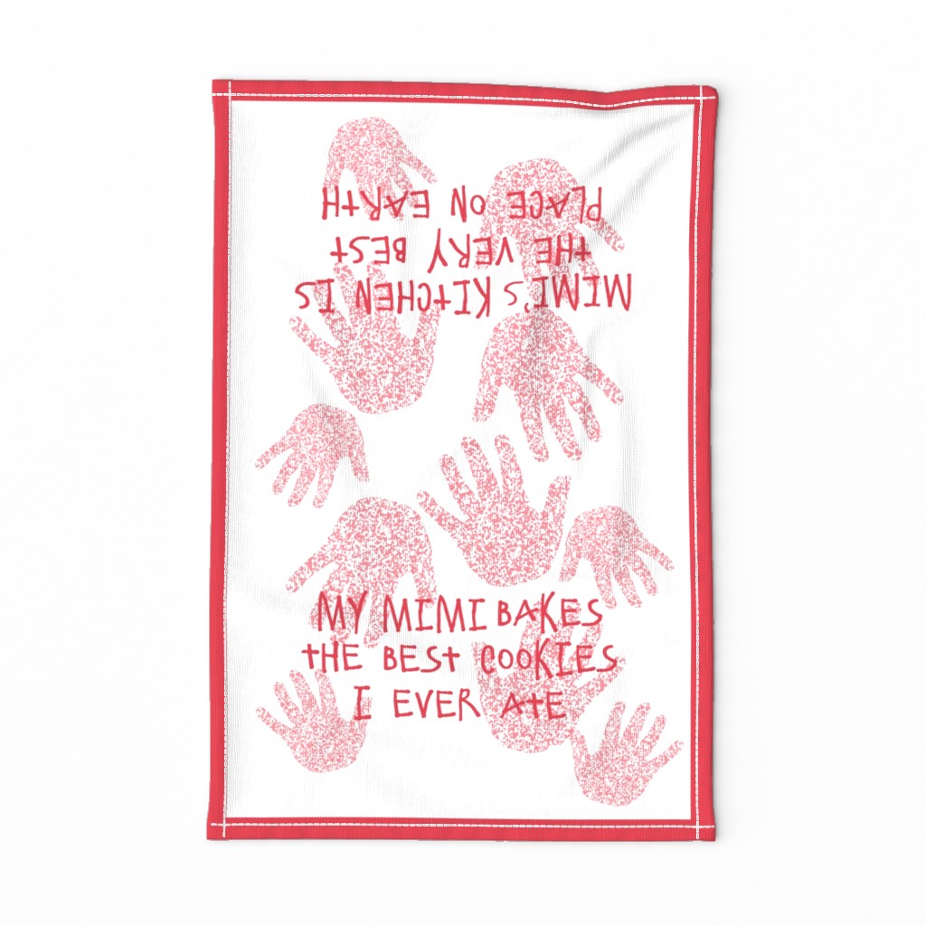 Mimi tea towel red with hand-prints