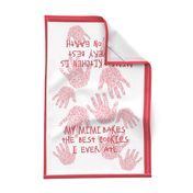 Mimi tea towel red with hand-prints