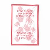 Mimi tea towel red with hand-prints