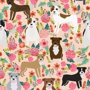 pitbulls pitbull terriers dog peach flowers florals pet dogs cute dog best dog fabric
