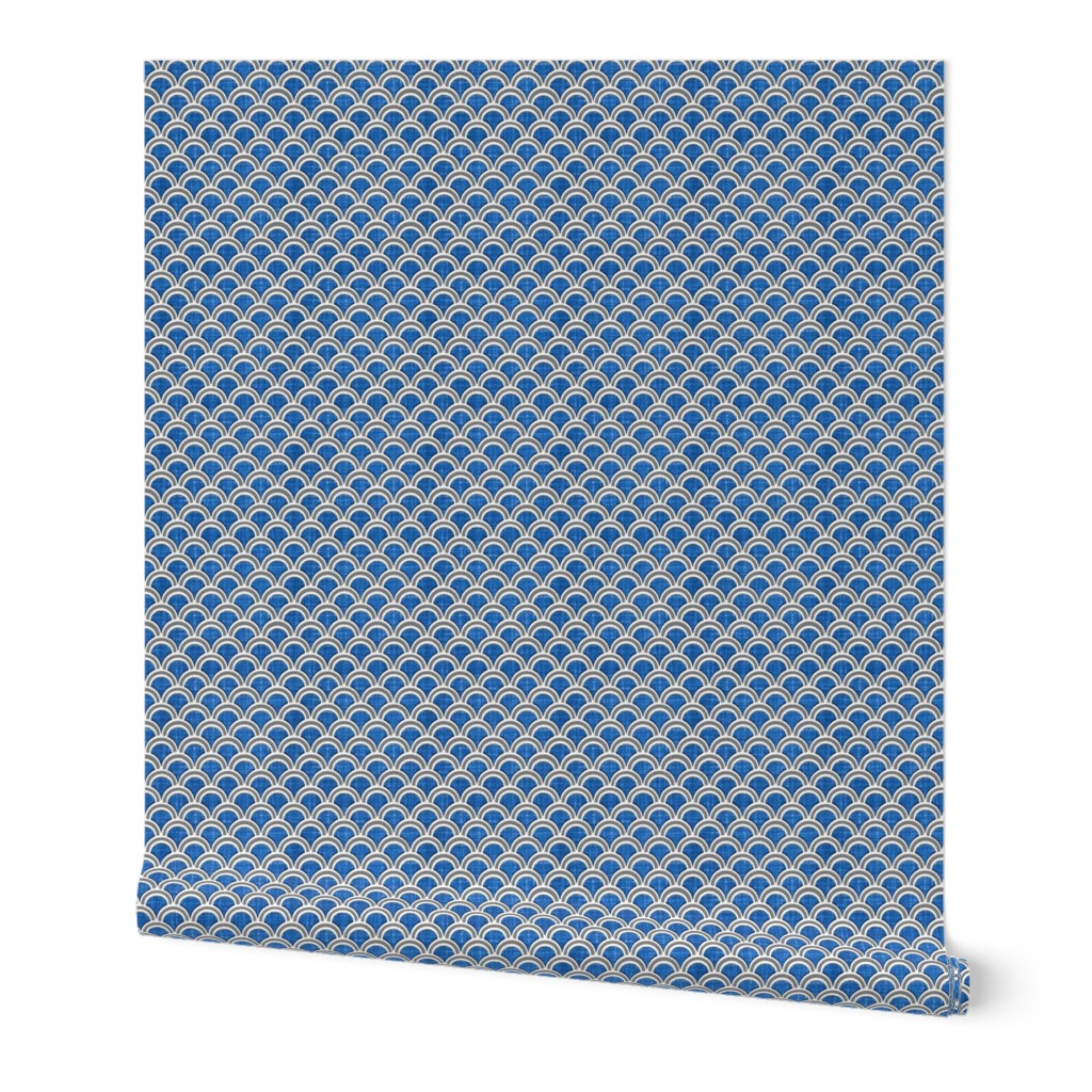 faux linen scallops in blue