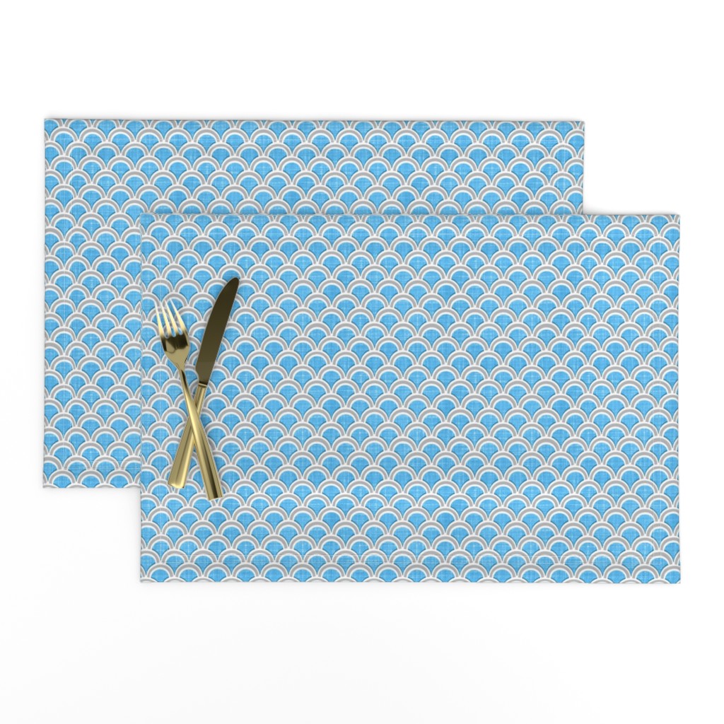 Faux linen azure blue scallops