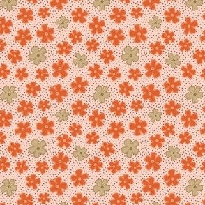  Spring flowers - red and beige on pink with black speckles