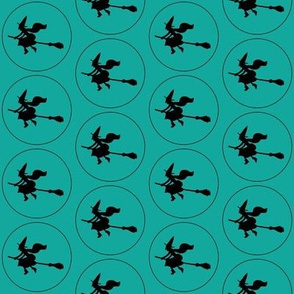 Witch Silhouette Circles – Black on Turquoise