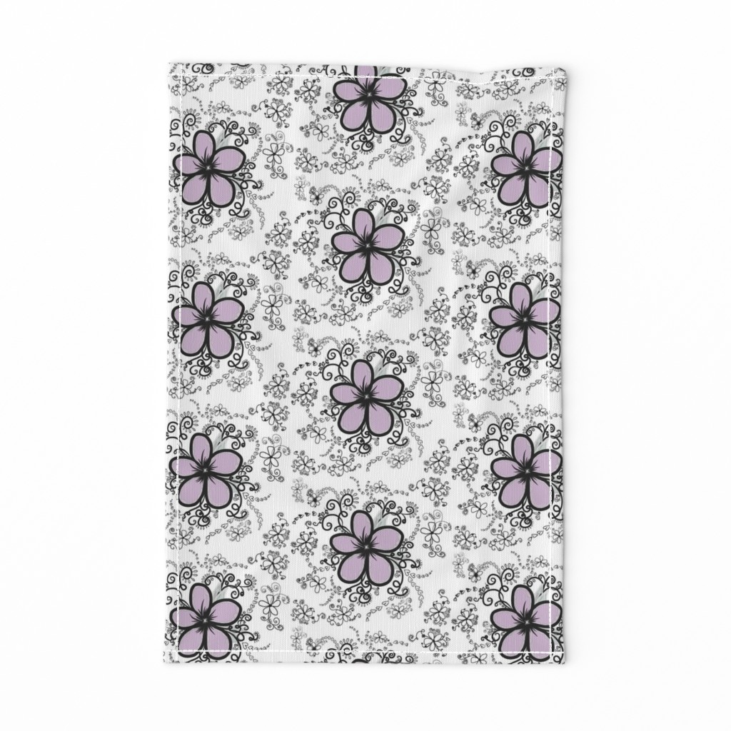 Purple Floral  Doodles on White