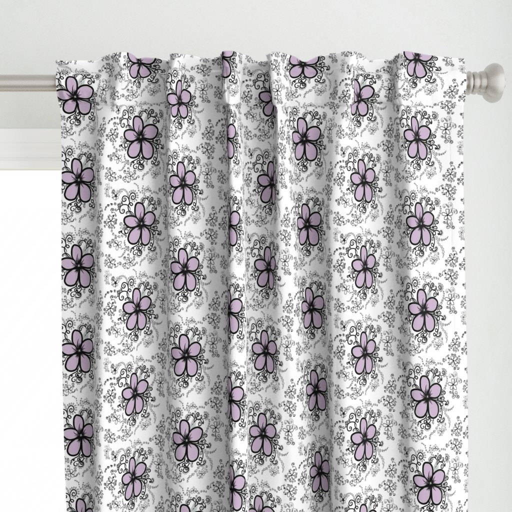 Purple Floral  Doodles on White