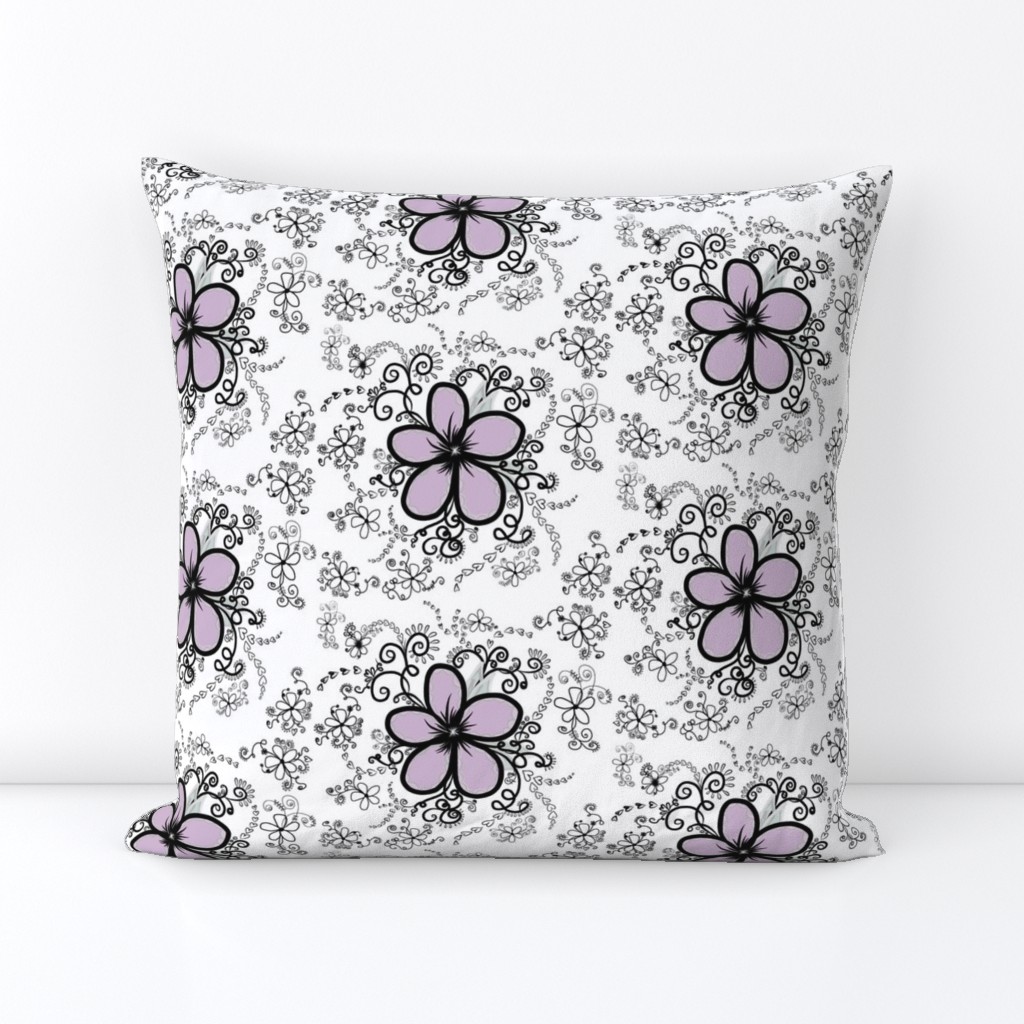 Purple Floral  Doodles on White