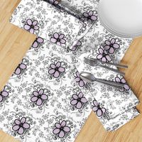 Purple Floral  Doodles on White