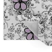 Purple Floral  Doodles on White