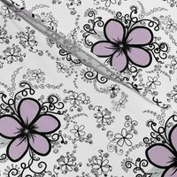 Purple Floral  Doodles on White