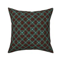 Mid Century Starburst Turquoise and Red on Brown