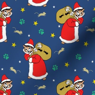 Christmas Santa Cat  Dark Blue