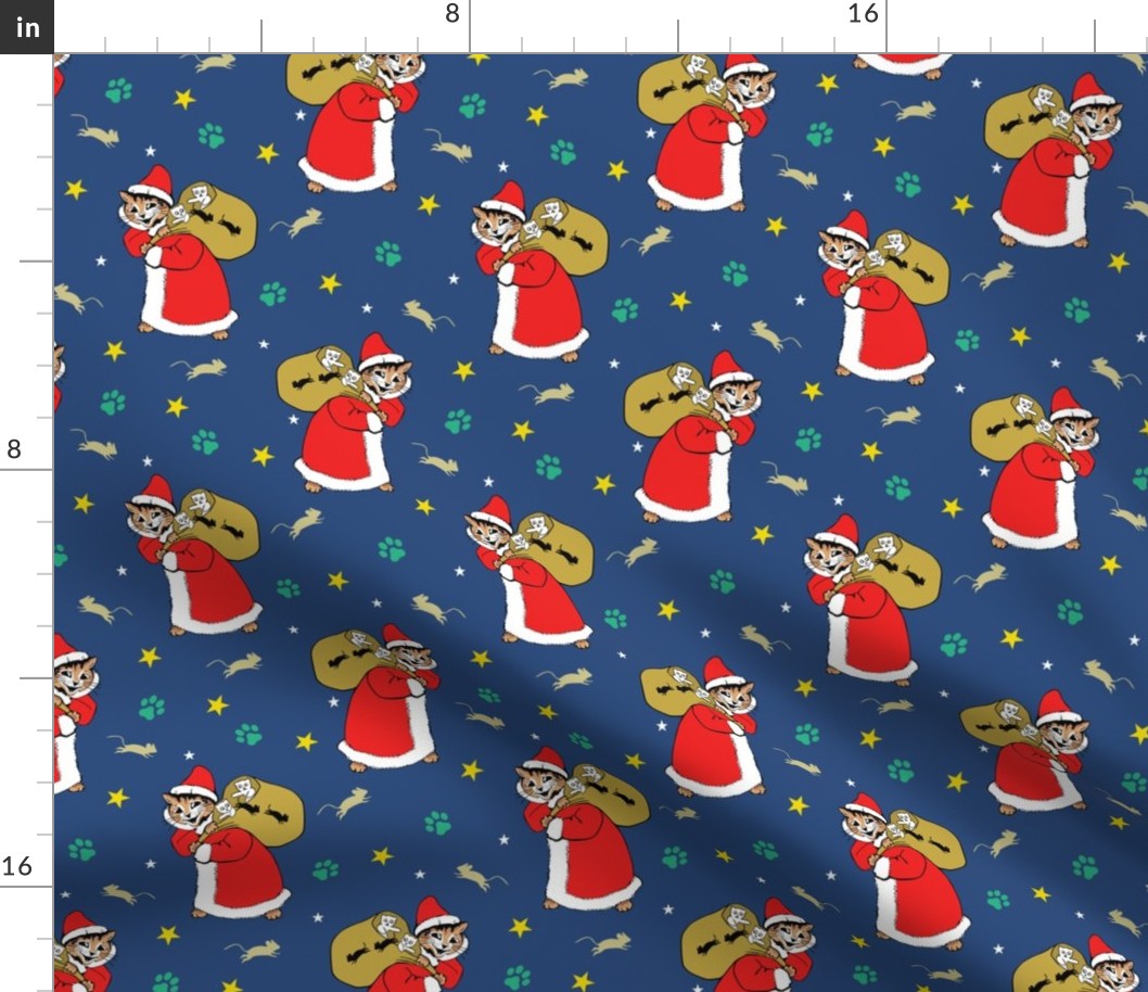 Christmas Santa Cat  Dark Blue