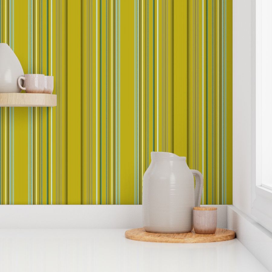 Chartreuse Striped Vanity Wallpaper | Spoonflower