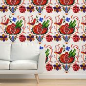 tribal folk art birds fruits pomegranates floral leaves leaf vintage retro