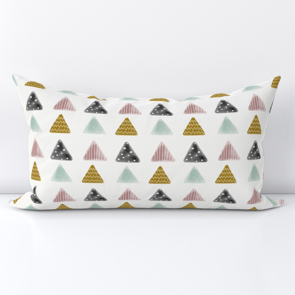 Triangles - watercolor geometric mauve mint mustard black pastel || by sunny afternoon