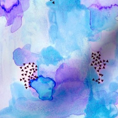 hand-painted watercolor abstract // blue + lavender // small