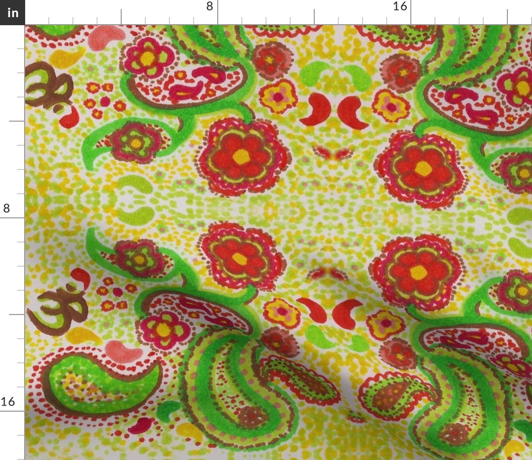 yellow paisley with dots and flowers