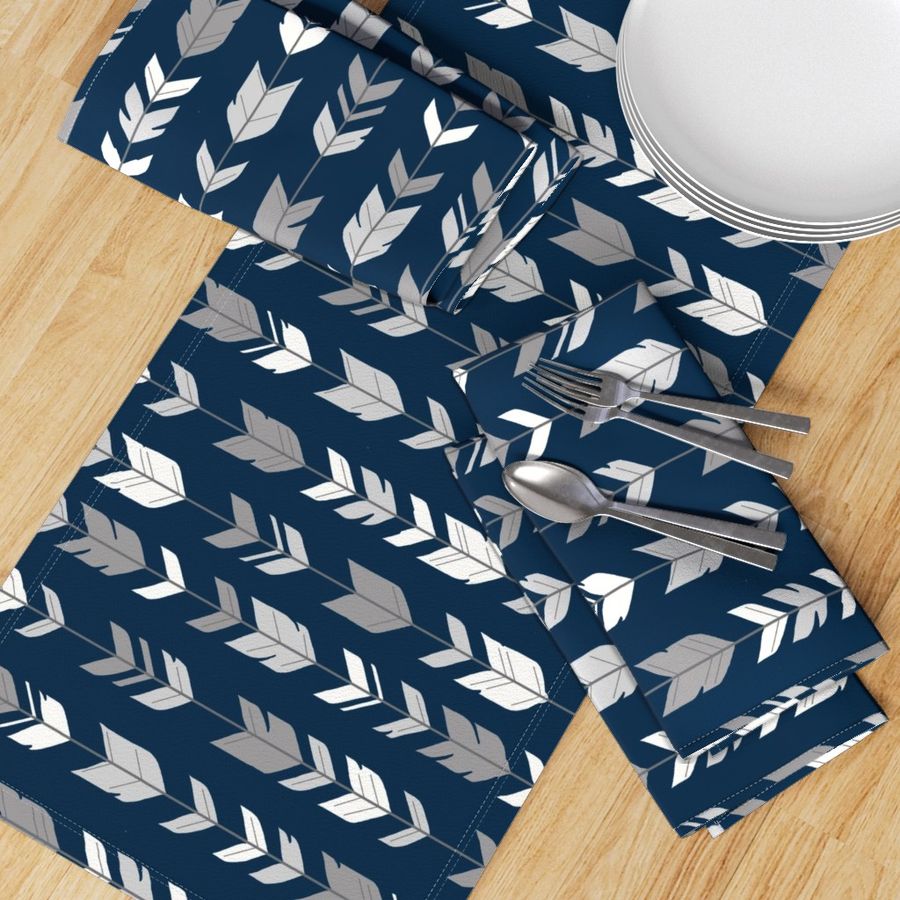 Arrow Feathers- greys and white on navy - Starlit - rotated