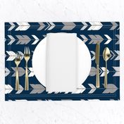 Arrow Feathers- greys and white on navy - Starlit - rotated