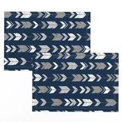 Arrow Feathers- greys and white on navy - Starlit - rotated