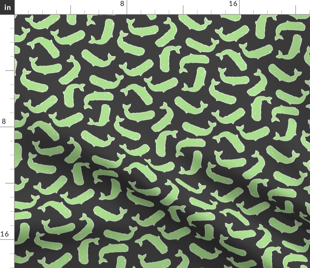 Green Whales on Dark Gray