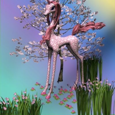 Pink Unicorn and Spring Flowers large